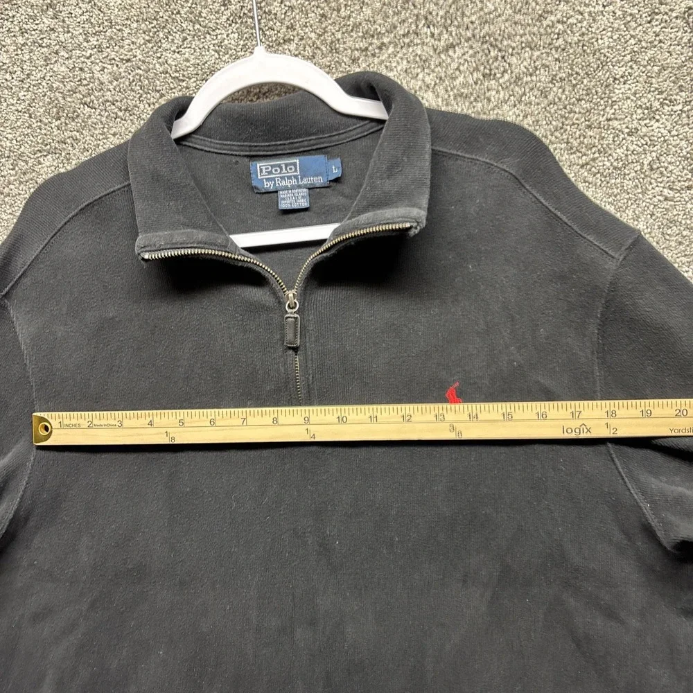 Vintage Y2K Polo Ralph Lauren Black 1/4 Zip Large Fleece Pullover USA 90s Preppy